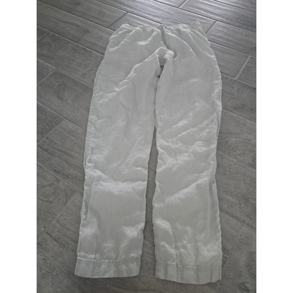 H&M Women 100% Linen Drawstring Relaxed Straight Pants Light Gray Small